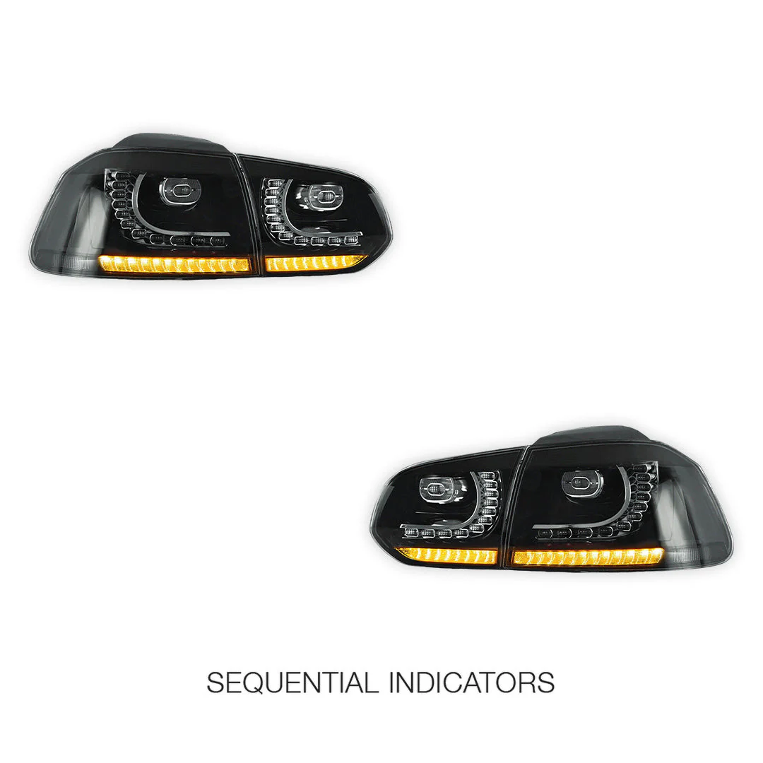 Volkswagen Golf VI MK6 (2008 - 2012) Sequential Black Smoked Tail Lights LH + RH - Image 4