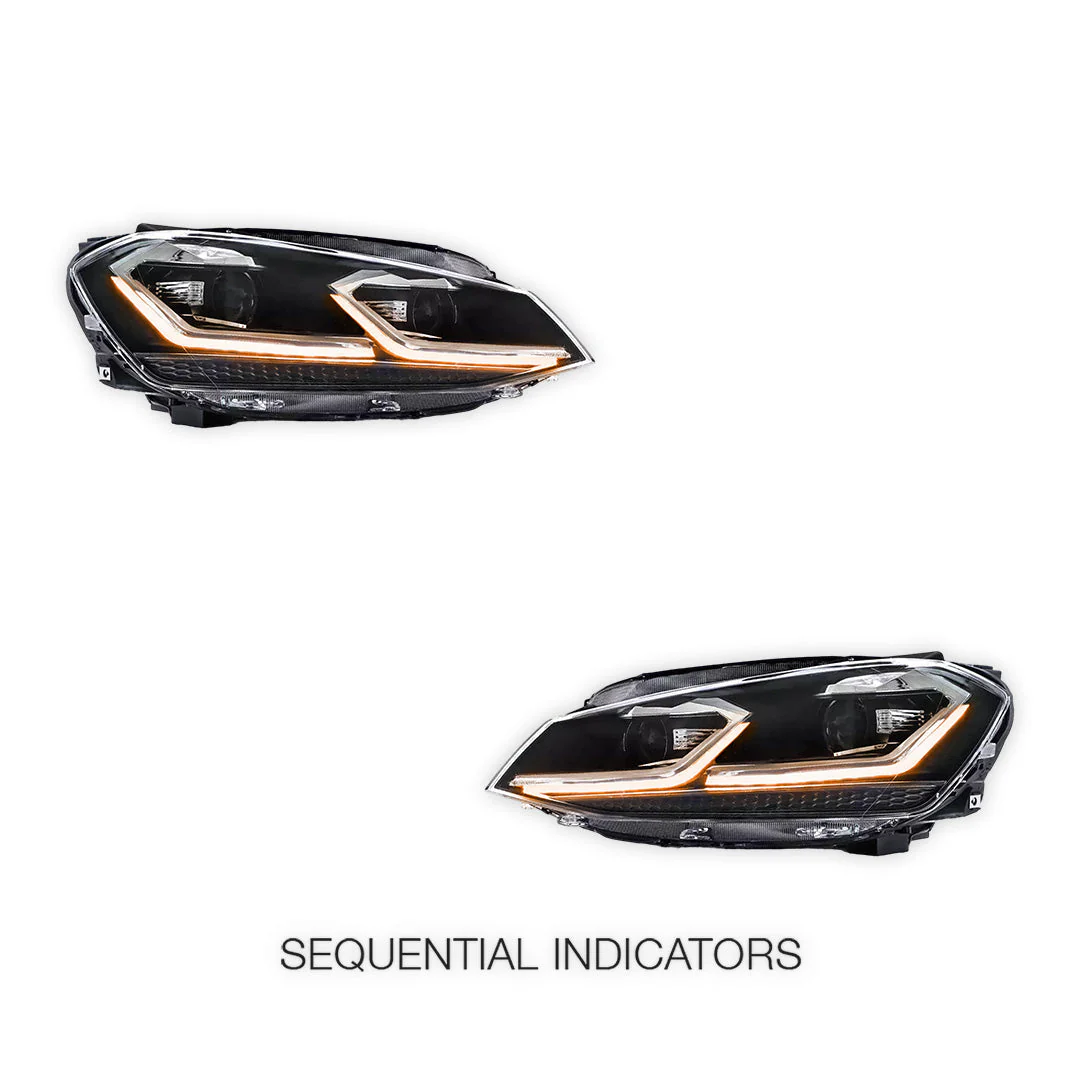 Volkswagen Golf VII MK7 (2013 - 2018) Dual Beam Projector Sequential Headlights LH + RH - Image 3