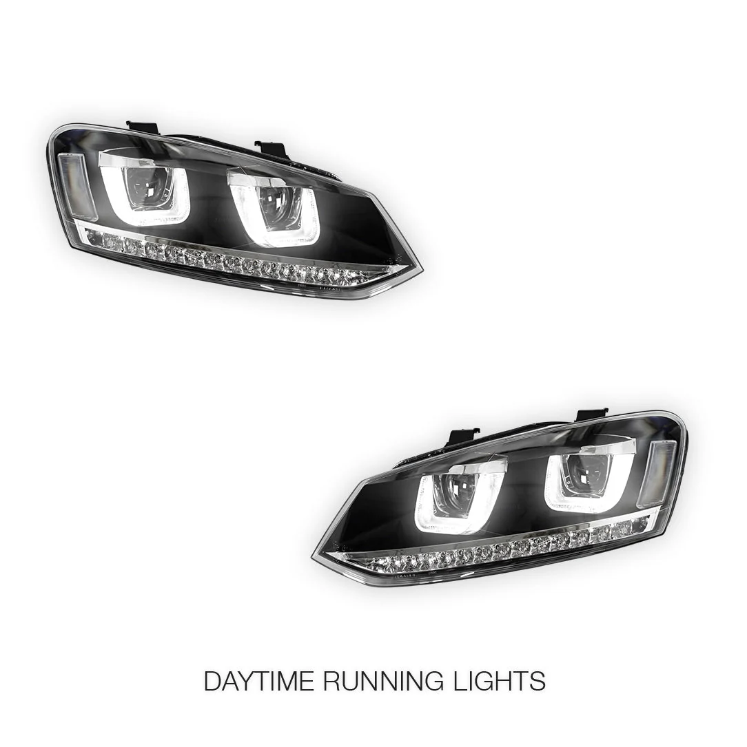 Volkswagen Polo 6R (2010 - 2016) R Style LED DRL Projector Head Lights with Sequential Indicators LH + RH - Image 2