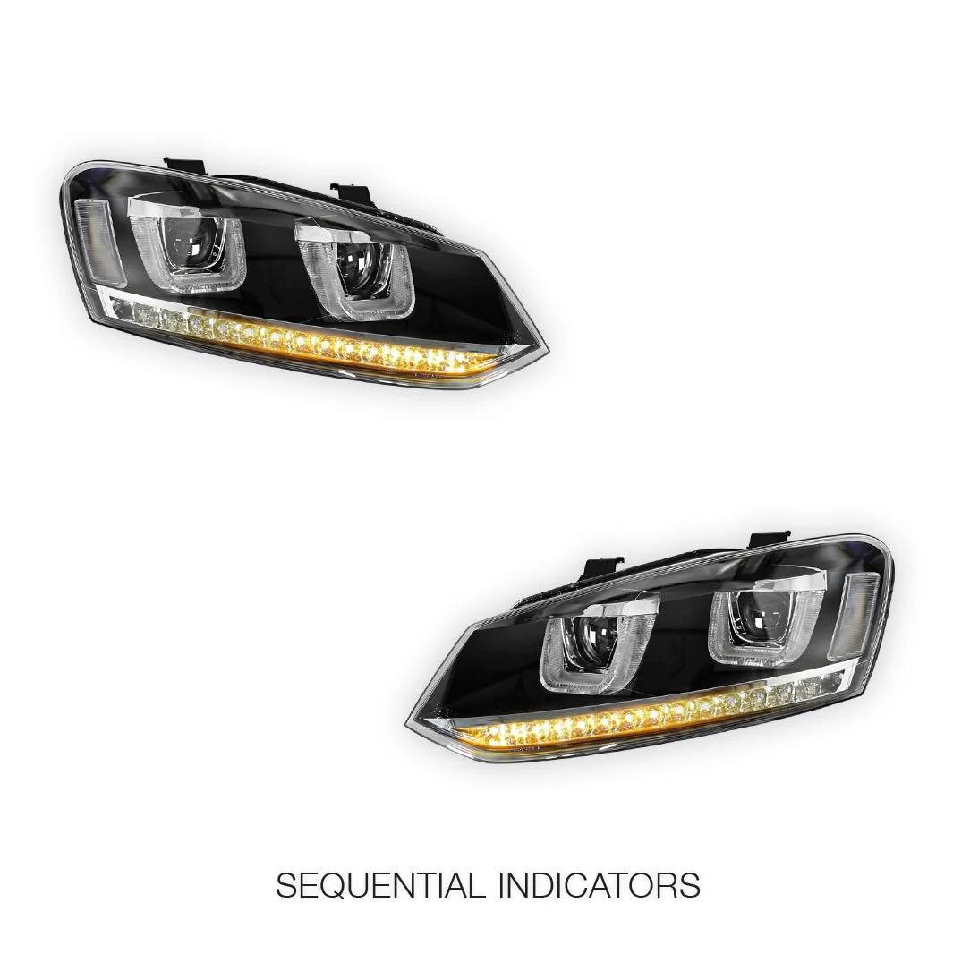 Volkswagen Polo 6R (2010 - 2016) R Style LED DRL Projector Head Lights with Sequential Indicators LH + RH - Image 3