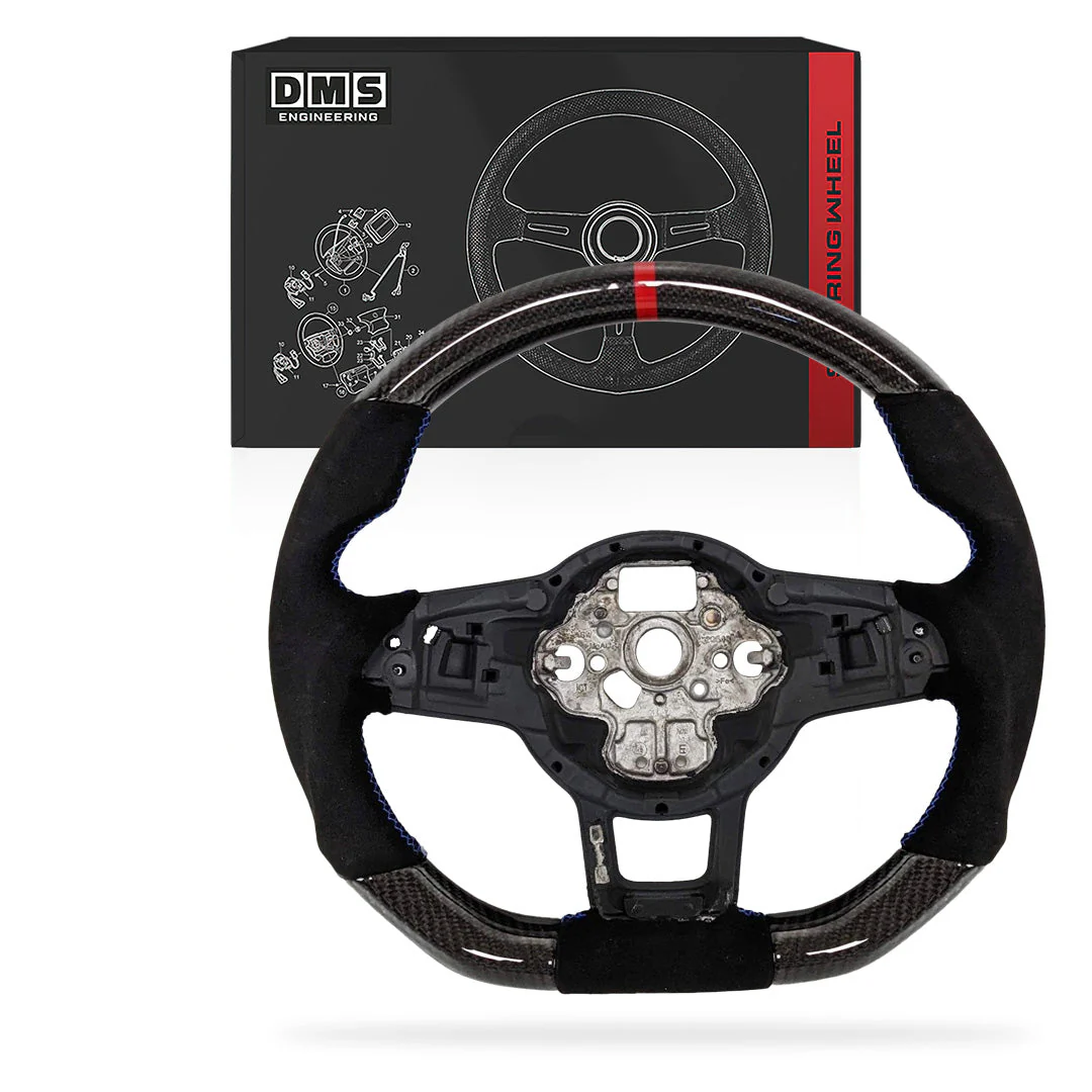 Volkswagen Polo 6R (2014 - 2019) Carbon Alcantara Blue Stitching Red Line Steering Wheel